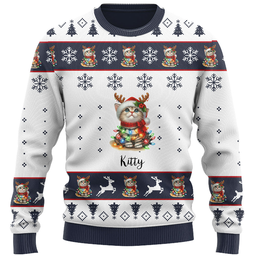 Custom Funny Cat Ugly Christmas Sweater 3